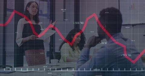 Business presentation with declining stock market graph overlay