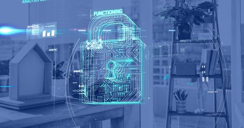 Digital lock over modern office interior