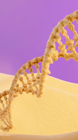 Vertical micro-sand DNA helix breaching dune and rotating above grainy surface video