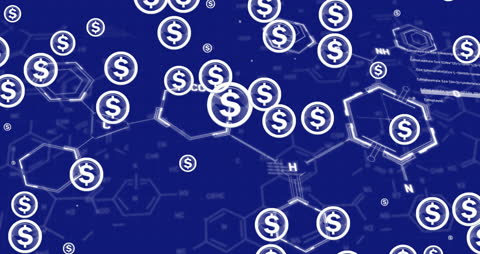 Flowing Dollar Symbols Over Digital Data on Blue Background