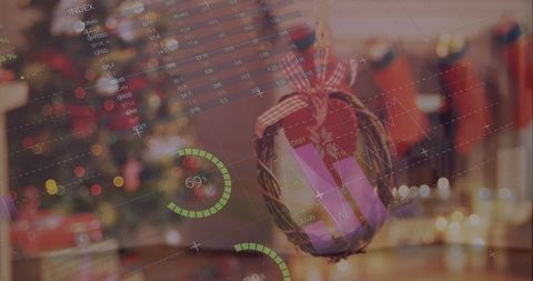 Digital Data Overlay on Christmas Decorations for Seasonal Insights