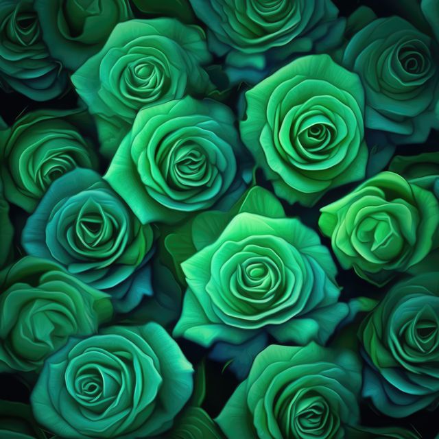 Floral still life featuring vibrant green roses in full bloom, ideal for use in gardening magazines, floral arrangement promotions, and nature-themed decor. Perfect for background images on websites, social media posts, and greeting cards celebrating unique botanical beauty.