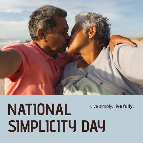 Senior couple embracing simplicity with beachside romance
