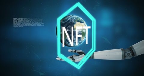 Digital innovation: nft with robotic arm and earth