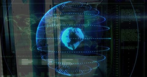 Projecting holographic point-cloud globe with orbital data rings in control console