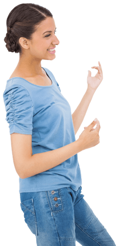 smiling brunette woman playing air guitar transparent - Download Free Stock Videos Pikwizard.com