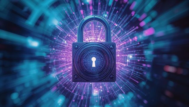 Futuristic Padlock Symbolizing Cybersecurity and Digital Innovation