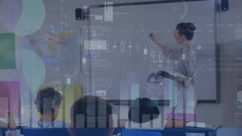 Teacher Analyzing Data Patterns with Engaged Classroom