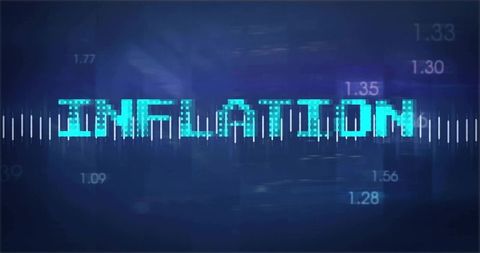 Glowing cyan INFLATION data display with waveform and numeric financial metrics dashboard