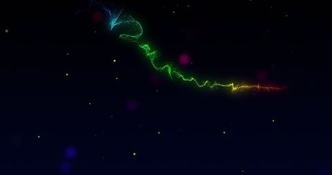 Colorful glow trail on black background with floating lights