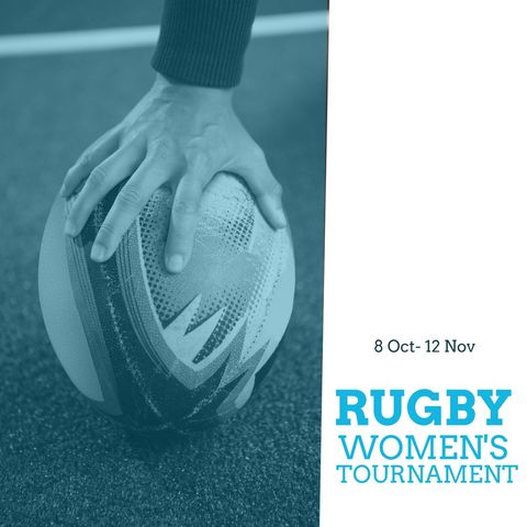 Women's Rugby Tournament Promotion with Hand on Rugby Ball - Download Free Stock Templates Pikwizard.com