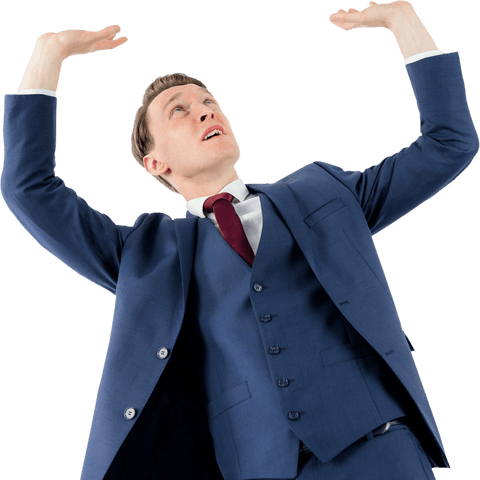 Transparent suit-clad businessman expressing surprise