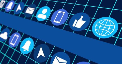 Digital Communication Icons on Futuristic Grid Background - Download Free Stock Images Pikwizard.com