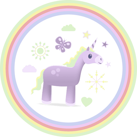 Enchanting unicorn in rainbow circle on transparent background
