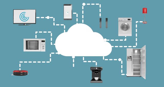 Home appliances connecting through cloud computing against turquoise background