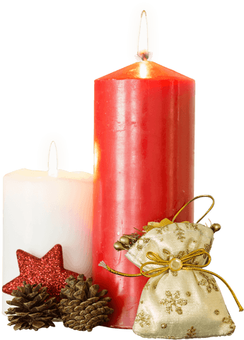 Festive candles and holiday decor on transparent background