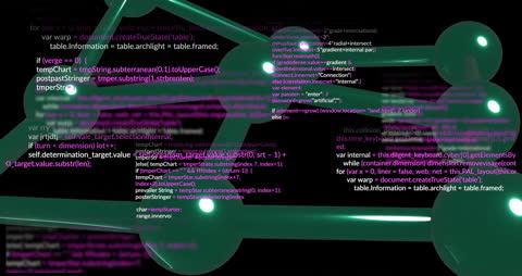 Futuristic Code Animation on Digital Green Landscape