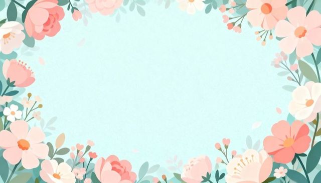 Featuring pastel floral frame with peonies and roses on pale blue textured panel