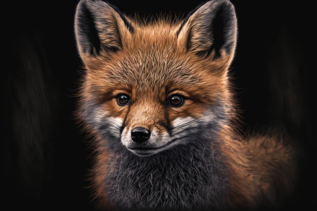 Portrait of cute fox on black background, created using generative ai technology - Download Free Stock Photos Pikwizard.com