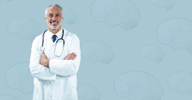 Confident Doctor Standing with Arms Crossed Against Medical Background - Download Free Stock Photos Pikwizard.com
