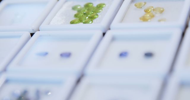 Assorted Gemstones Displayed in White Containers - Download Free Stock Images Pikwizard.com