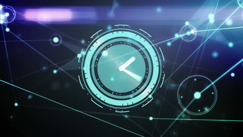 Digital Clock over Abstract Network Connections Concept