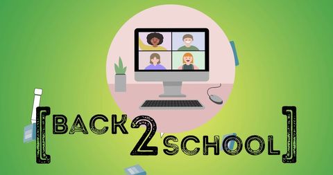 Back to school virtual learning concept with school supplies