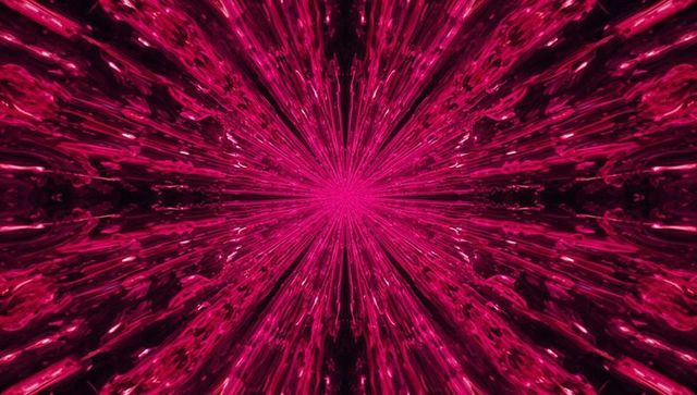 Radiating magenta radial burst with glossy ribbons and kaleidoscopic symmetry