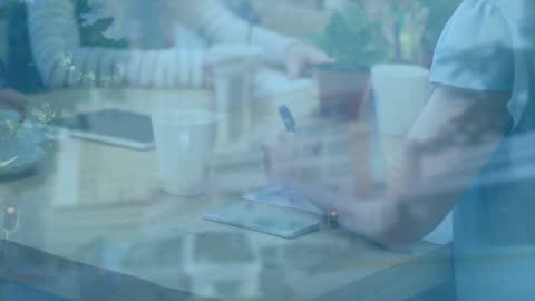 Business Meeting Reflected with Digital Overlay Combining Perspectives