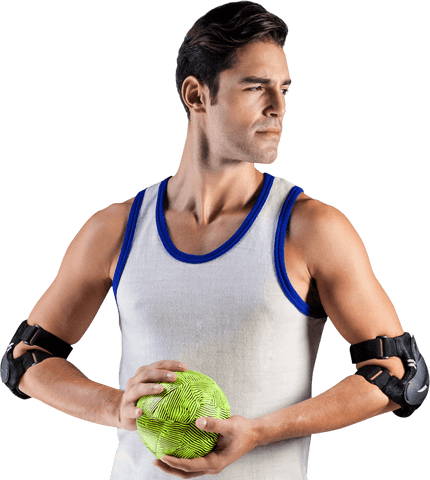 Transparent Athletic Man Holding Green Ball Preparing