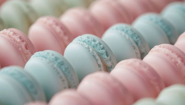 Pastel macarons in diagonal rows creating a repeating pattern