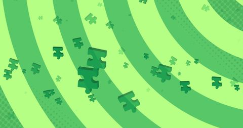Floating Green Puzzle Pieces on Whirling Striped Background - Download Free Stock Images Pikwizard.com