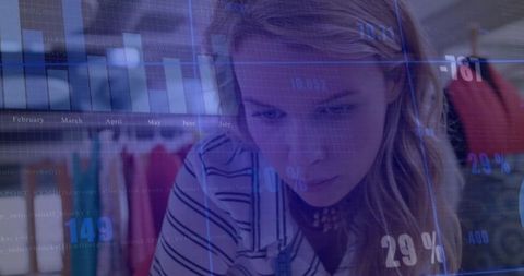 Business Professional Analyzing Retail Data with Digital Holographs
