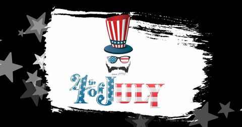 Patriotic 4th of July Celebration Graphic with Stars and Top Hat