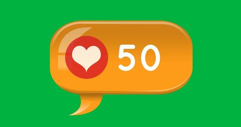 Heart Icon Notification with 50 Likes on Green Background