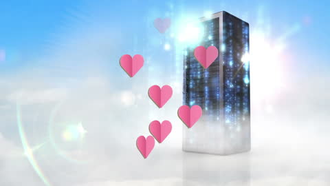 Floating Server with Hearts in Sky, Symbolizing Digital Love