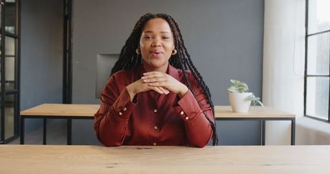 Businesswoman Discussing Ideas During Meeting in Office