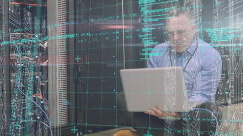 Businessman Analyzing Data Using Interactive Screen Projection