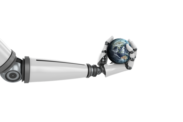 Transparent image of robot arm holding Earth illustrating technology and global reach - Download Free Stock Videos Pikwizard.com