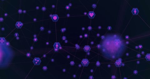 Digital network visualization with technology icons