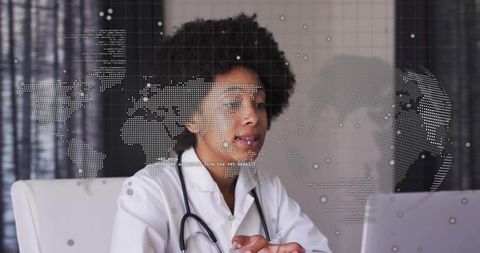 Doctor Presenting Digital Global Map in Modern Office