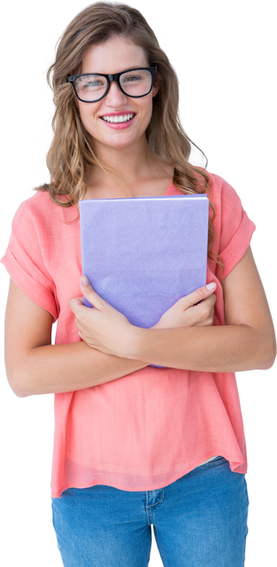 Smiling Young Woman Wearing Glasses Holding Notebook Transparent - Download Free Stock Videos Pikwizard.com