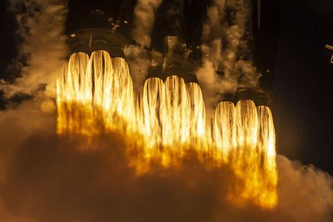Close-up View of Rocket Engines During Launch