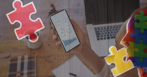 Caucasian Woman with Smartphone Celebrating Autism Awareness - Download Free Stock Images Pikwizard.com