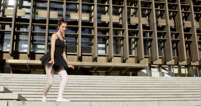 Focused Ballerina Practicing Outside on Steps - Download Free Stock Images Pikwizard.com