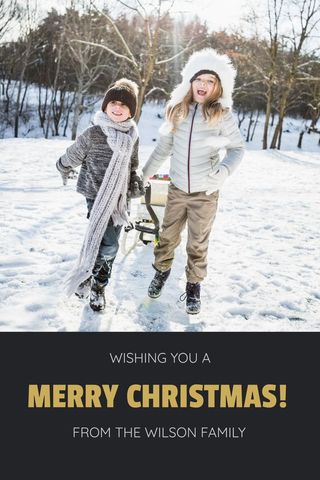 Cheerful Children Enjoying Snowy Day, Perfect for Christmas Greetings