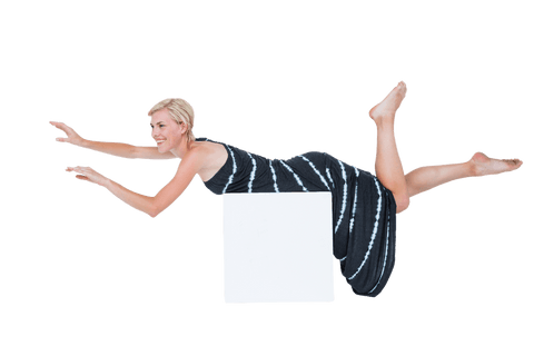 smiling woman in black dress posing transparently on white block - Download Free Stock Videos Pikwizard.com