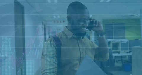 Businessman Analyzing Financial Data Environment via Smartphone