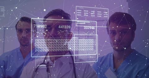 Medical team interpreting augmented reality patient data displays for clinical care
