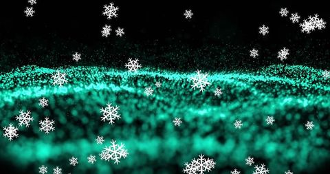 Snowflakes and abstract green digital waves background